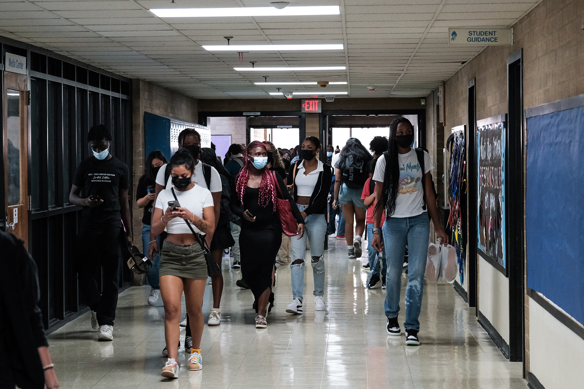high school students in hallway