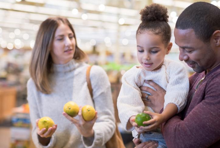 middle-income family shops for groceries